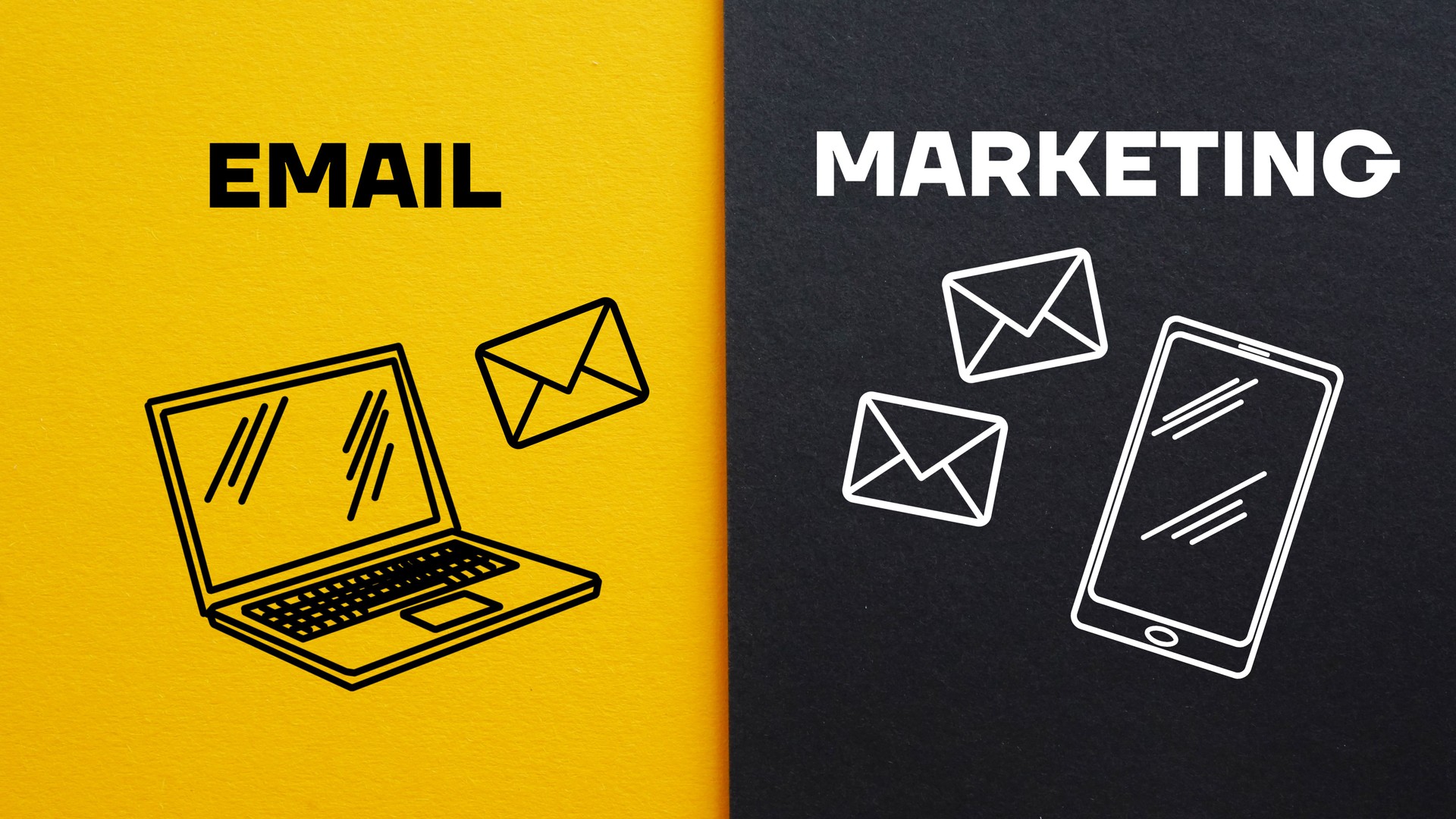 Email marketing is shown using the text and pictures of laptop and smartphone